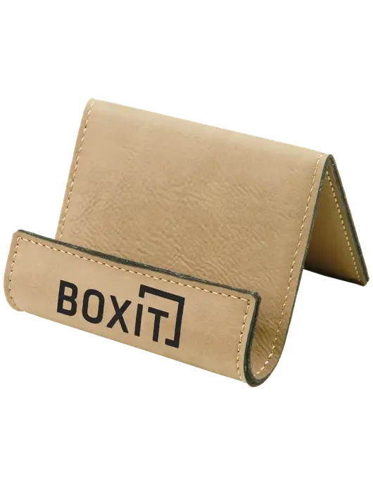 Tan Leatherette Card & Phone Holder w/BoxIt logo