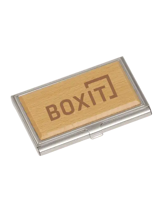 Wood & Silver Business Card Case w/BoxIt logo