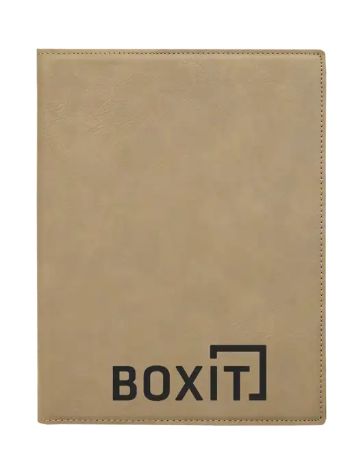 Tan Leatherette 7 x 9 Portfolio with Notepad w/BoxIt logo