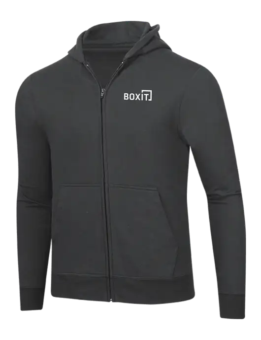 Charcoal 8.5 oz Ring Spun Zip Hooded Sweatshirt w/BoxIt logo