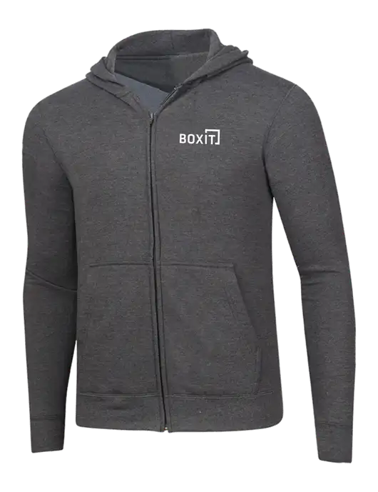 Dark Heather Grey 8.5 oz Ring Spun Zip Hooded Sweatshirt w/BoxIt logo