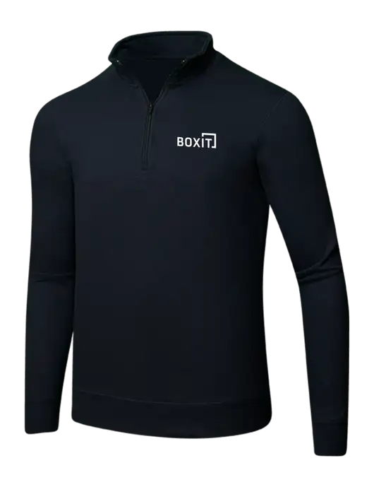 Jet Black 8.5 oz Ring Spun 1/4 Zip Pullover Sweatshirt w/BoxIt logo