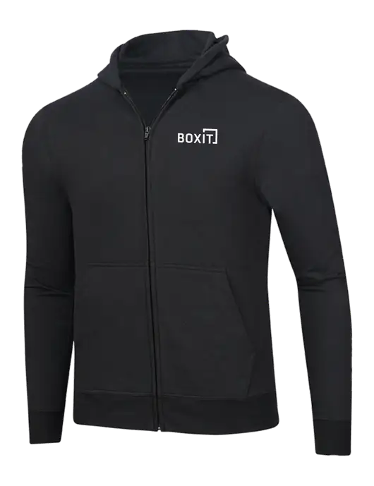 Jet Black 8.5 oz Ring Spun Zip Hooded Sweatshirt w/BoxIt logo