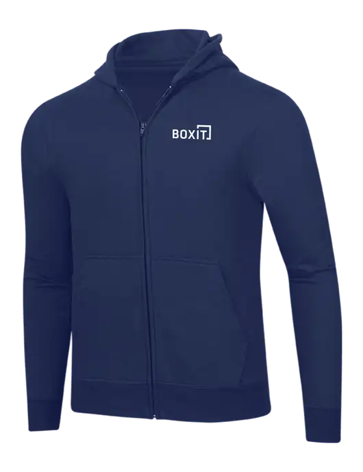 Navy 8.5 oz Ring Spun Zip Hooded Sweatshirt w/BoxIt logo