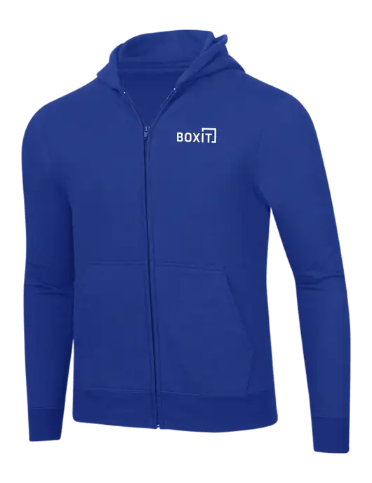 True Royal 8.5 oz Ring Spun Zip Hooded Sweatshirt w/BoxIt logo