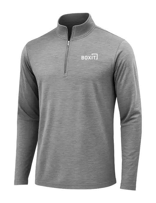 Dark Grey Heather Posicharge Tri-Blend Wicking 1/4 Zip Pullover w/BoxIt logo
