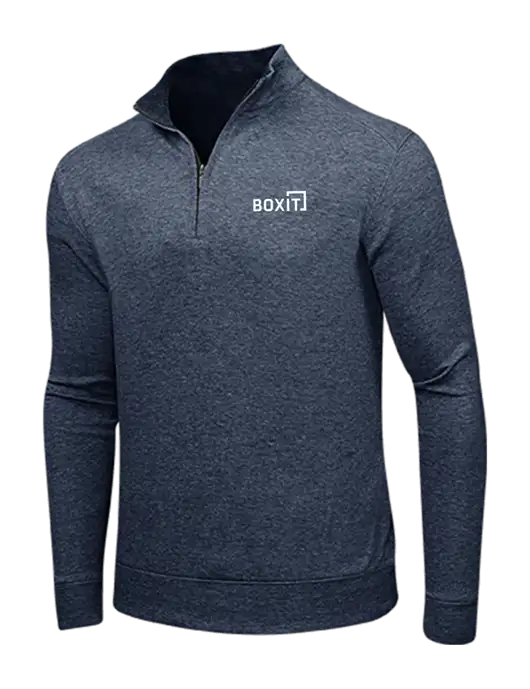 Estate Blue Heather/Charcoal Heather Interlock 1/4 Zip w/BoxIt logo