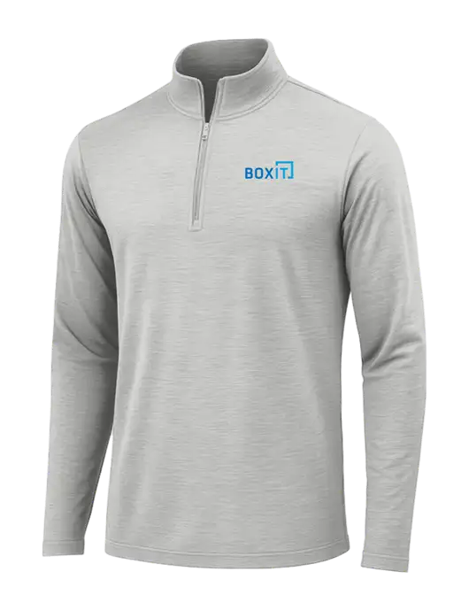 Light Grey Heather Posicharge Tri-Blend Wicking 1/4 Zip Pullover w/BoxIt logo