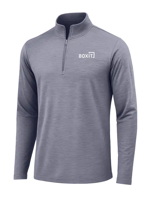 True Navy Heather Posicharge Tri-Blend Wicking 1/4 Zip Pullover w/BoxIt logo