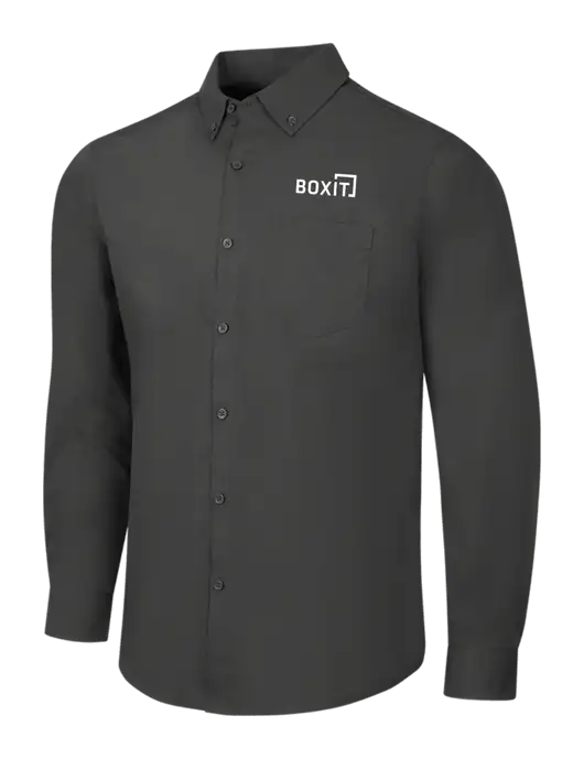 Dark Grey Long Sleeve Carefree Poplin Shirt w/BoxIt logo