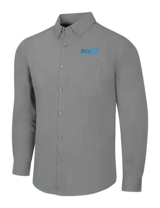 Medium Grey Long Sleeve Carefree Poplin Shirt w/BoxIt logo