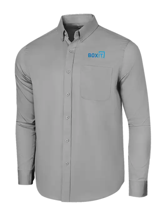 Long Sleeve Light Grey Superpro React Twill Shirt w/BoxIt logo
