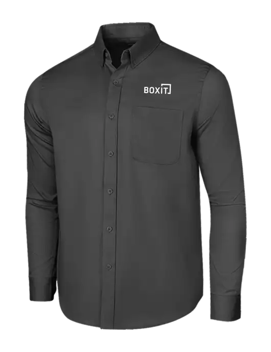 Long Sleeve Dark Grey Superpro React Twill Shirt w/BoxIt logo