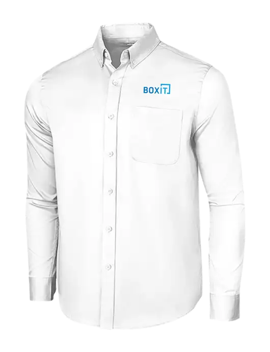 Long Sleeve White Superpro React Twill Shirt w/BoxIt logo