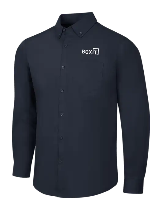 Navy Long Sleeve Carefree Poplin Shirt w/BoxIt logo