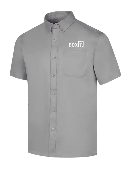 Short Sleeve Light Grey Superpro React Twill Shirt w/BoxIt logo