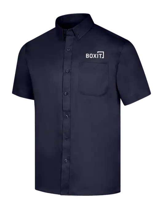 Short Sleeve Navy Superpro React Twill Shirt w/BoxIt logo
