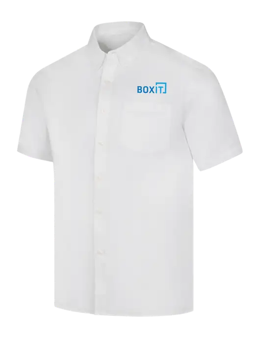 Short Sleeve White Superpro React Twill Shirt w/BoxIt logo