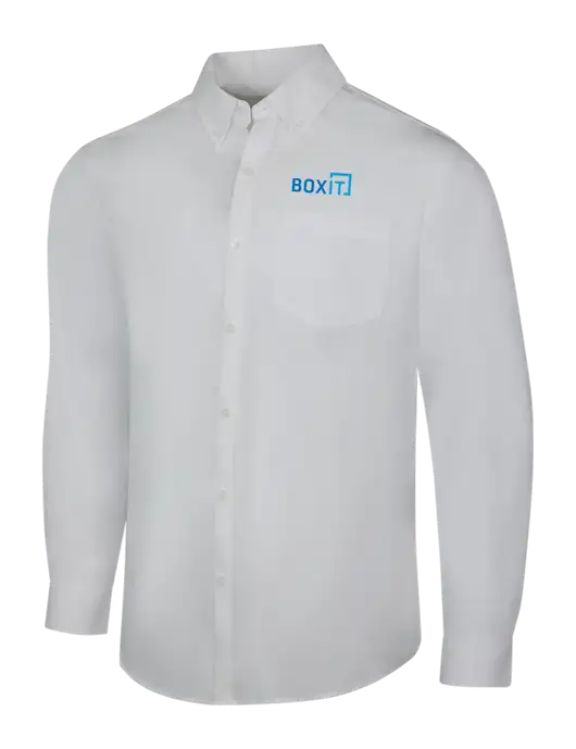 White Long Sleeve Carefree Poplin Shirt w/BoxIt logo