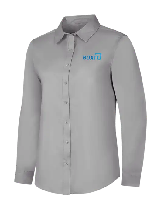 Light Grey Womens Long Sleeve Superpro React Twill Shirt w/BoxIt logo