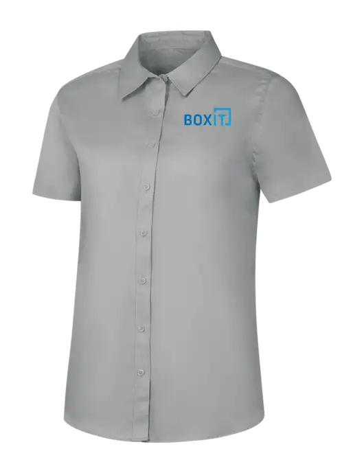 Womens Light Grey Short Sleeve Superpro React Twill Shirt w/BoxIt logo