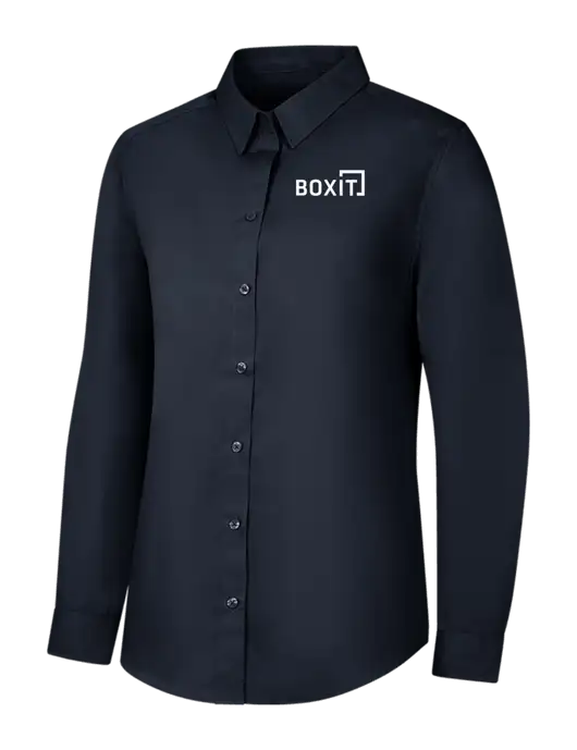 Womens River Blue Navy Long Sleeve Carefree Poplin Shirt w/BoxIt logo