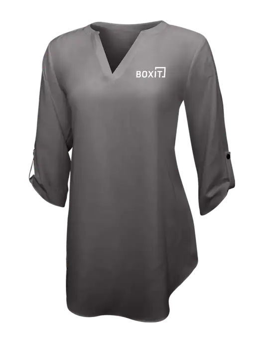 Dark Grey Womens 3/4 Sleeve Tunic Blouse w/BoxIt logo