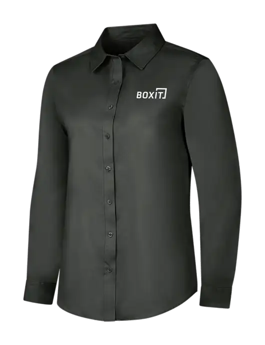 Dark Grey Womens Long Sleeve Superpro React Twill Shirt w/BoxIt logo