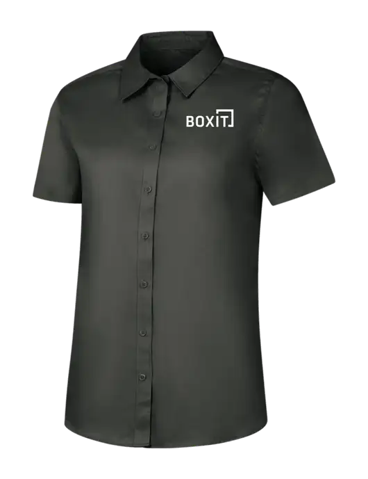 Womens Dark Grey Short Sleeve Superpro React Twill Shirt w/BoxIt logo