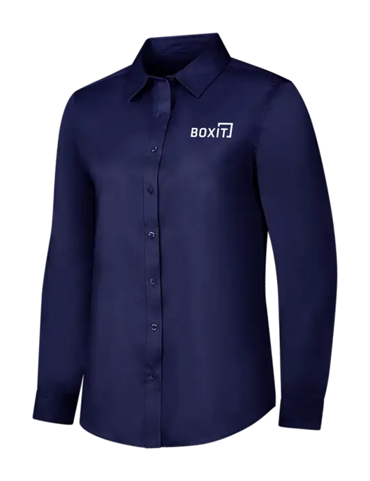 Navy Womens Long Sleeve Superpro React Twill Shirt w/BoxIt logo