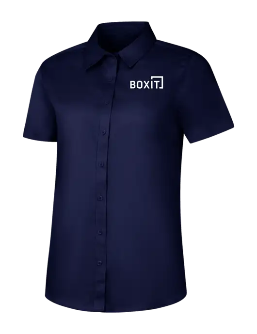 Womens Navy Short Sleeve Superpro React Twill Shirt w/BoxIt logo