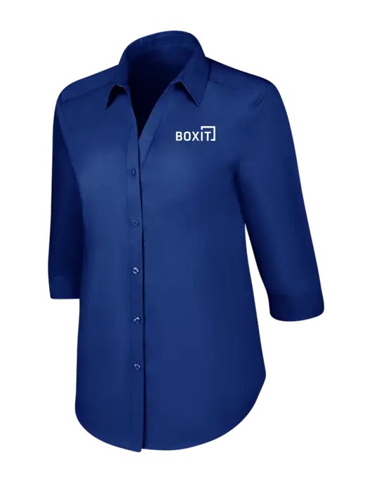 Womens Royal 3/4 Sleeve Carefree Poplin Shirt w/BoxIt logo