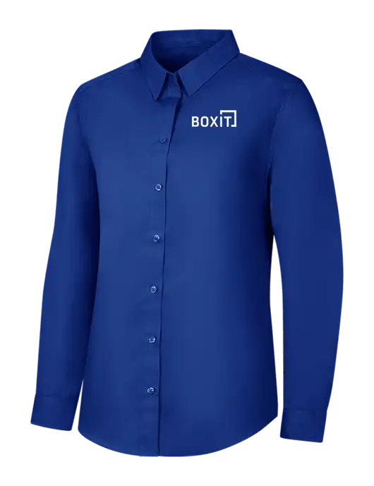 Womens Royal Long Sleeve Carefree Poplin Shirt w/BoxIt logo