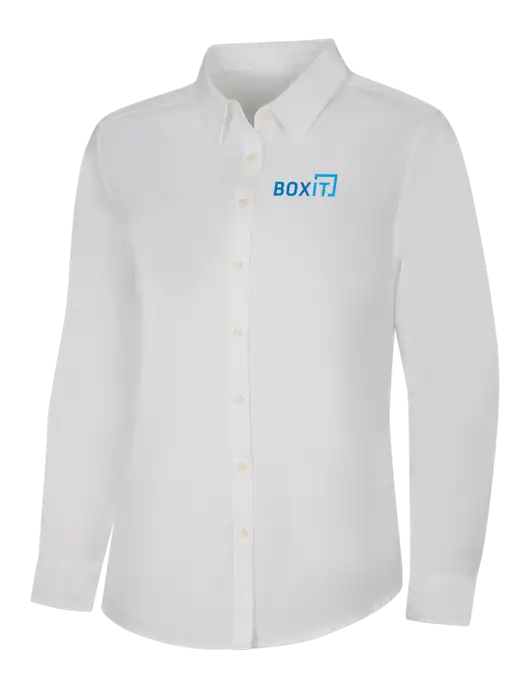 Womens White Long Sleeve Superpro React Twill Shirt w/BoxIt logo