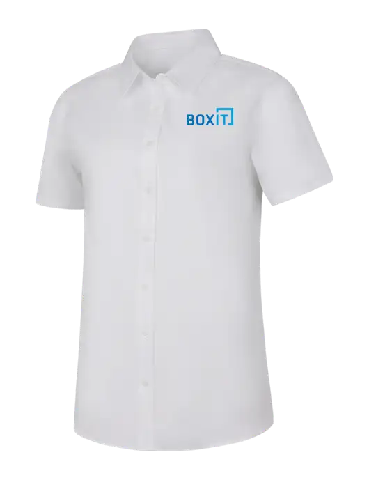 Womens White Short Sleeve Superpro React Twill Shirt w/BoxIt logo