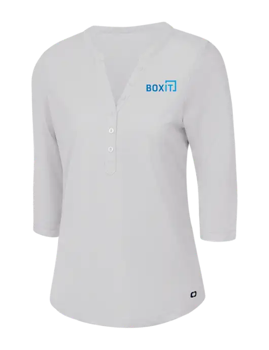 OGIO Bright White Jewel Henley w/BoxIt logo