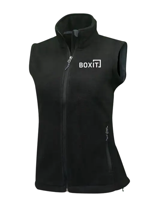 Womens Black Fleece Vest w/BoxIt logo
