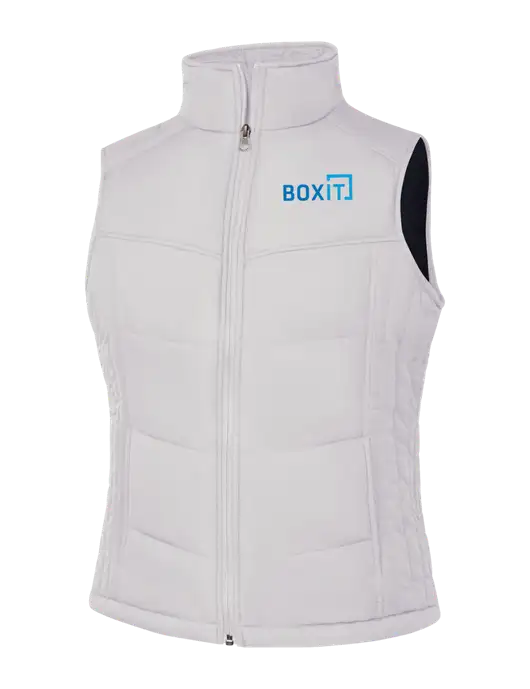 Womens White/Dark Slate Puffy Vest w/BoxIt logo