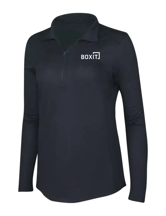 Black Triad Solid Womens Posicharge Tri-Blend Wicking 1/4 Zip Pullover w/BoxIt logo