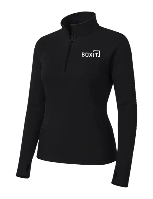 Womens Black Sport Wick Stretch 1/4 Zip Pullover w/BoxIt logo