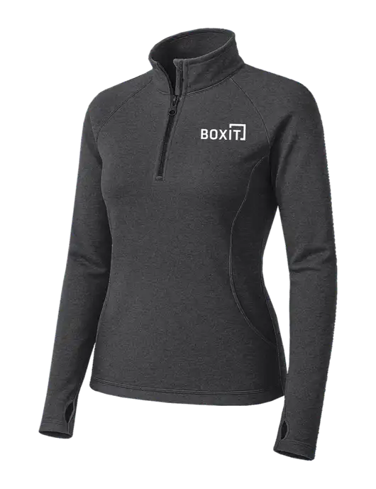Dark Grey Heather Womens Sport Wick Stretch 1/4 Zip Pullover w/BoxIt logo
