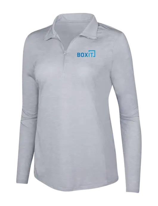 Light Grey Heather Womens Posicharge Tri-Blend Wicking 1/4 Zip Pullover w/BoxIt logo