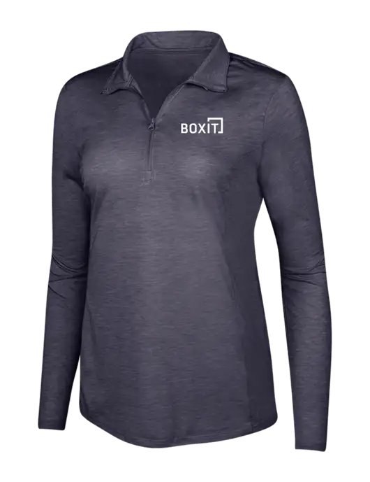 True Navy Heather Womens Posicharge Tri-Blend Wicking 1/4 Zip Pullover w/BoxIt logo