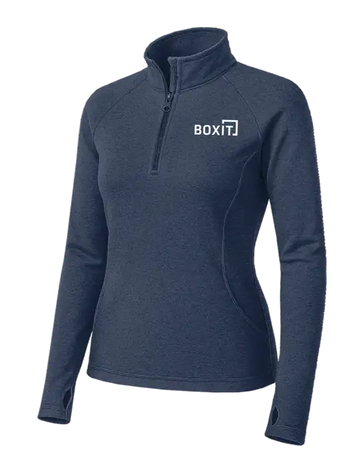 Navy Heather Womens Sport Wick Stretch 1/4 Zip Pullover w/BoxIt logo