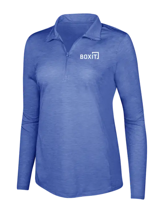 True Royal Heather Womens Posicharge Tri-Blend Wicking 1/4 Zip Pullover w/BoxIt logo