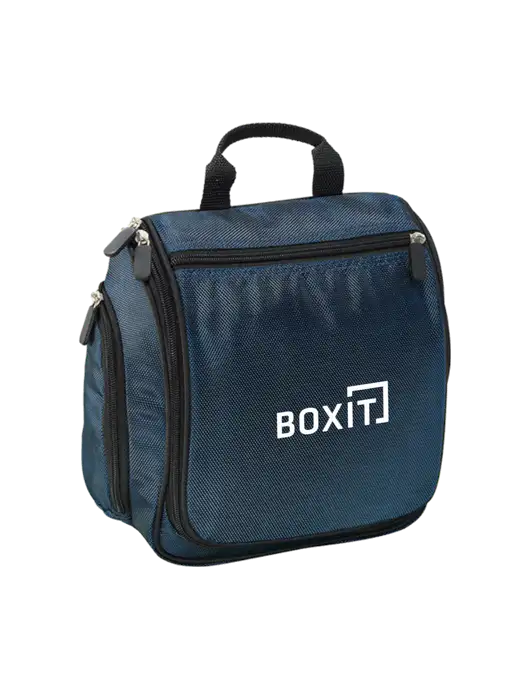 Hanging Dark Steel Blue Toiletry Kit w/BoxIt logo