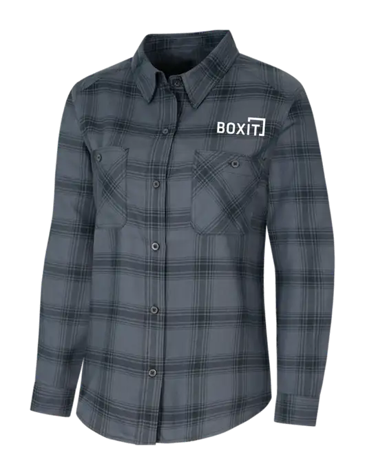 Womens Grey/Black Plaid Flannel Shirt w/BoxIt logo