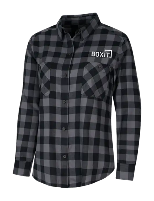 Womens Medium Grey/Black Buffalo Check Plaid Flannel Shirt w/BoxIt logo