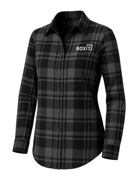 Womens Medium Grey/Black Plaid Flannel Tunic w/BoxIt logo