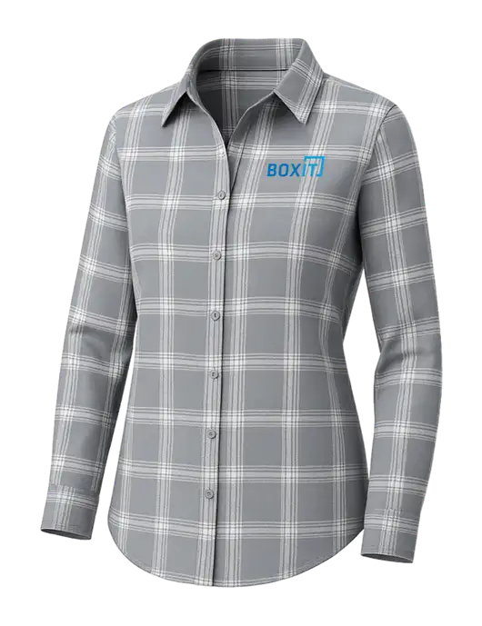 Womens Medium Grey/Cream Open Plaid Flannel Tunic w/BoxIt logo